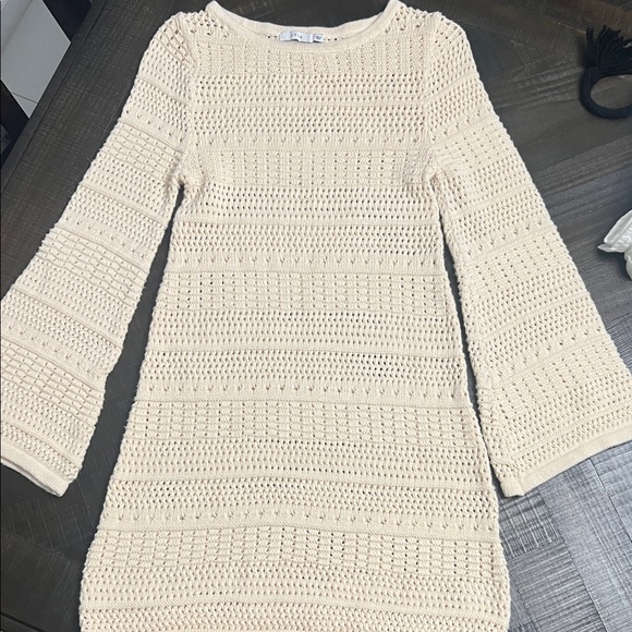 Lush Dresses & Skirts - Lush Cream Crochet Bell Sleeve Mini Dress